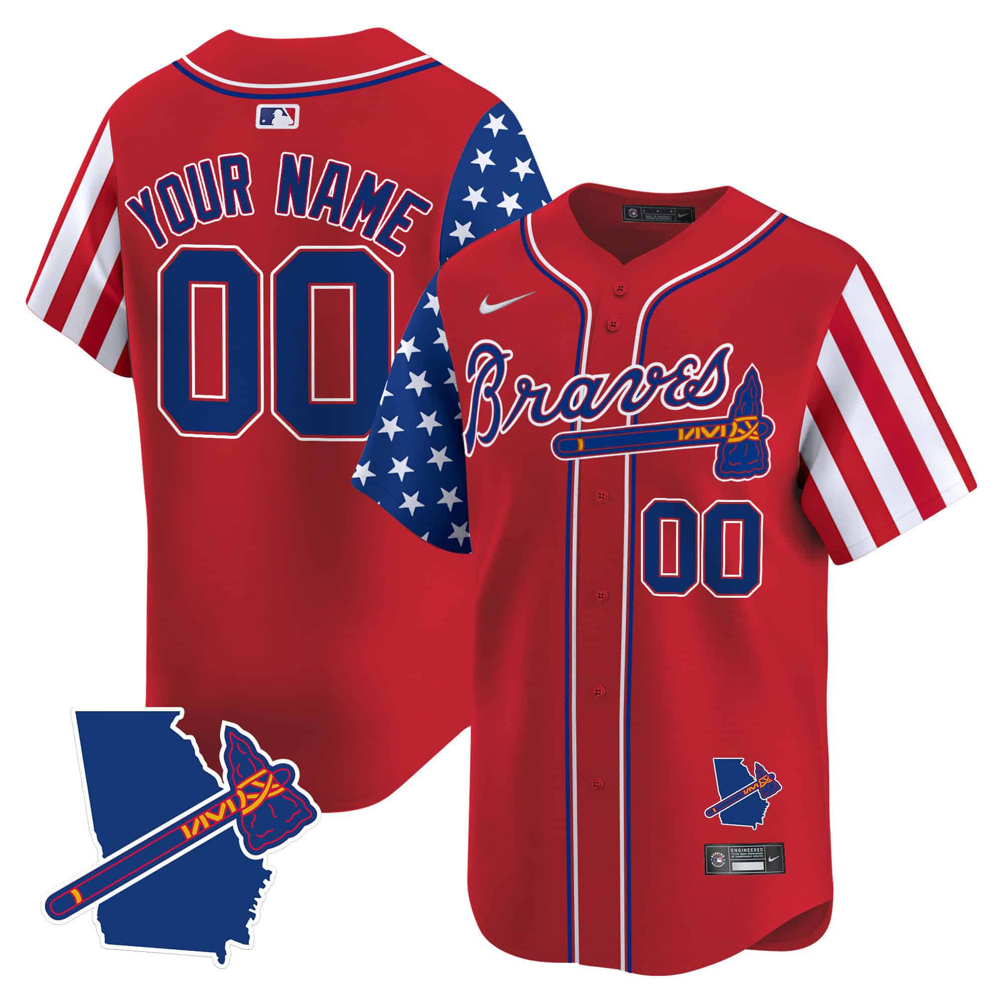 Men Atlanta Braves Red Nike 2024 Independence Day Vapor Premier Limited Custom MLB Jersey